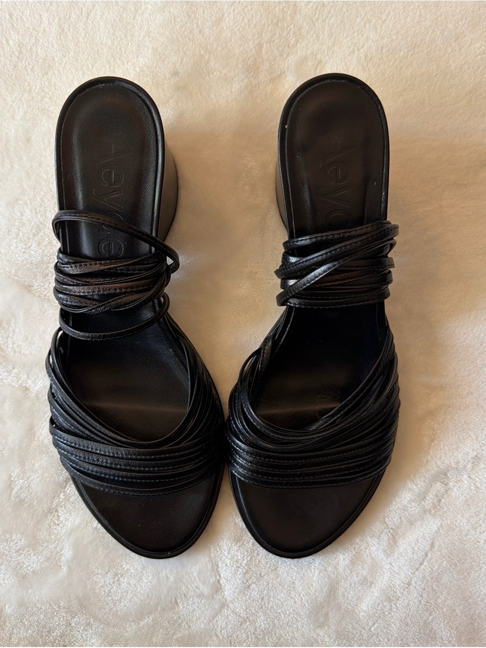Aeyde Black Strappy Low Block Heel Sandals